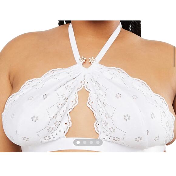 Savage X Fenty Curvy Broderie Lace Halter Bralette - Angel White - Size:  3X - Picture 2 of 8
